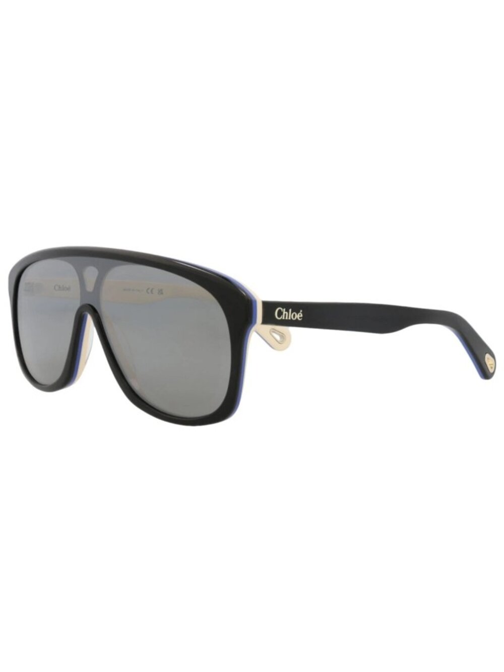 New Chloé Women's Sunglasses Aviator Recycled Acetate Frame Black Black Silver